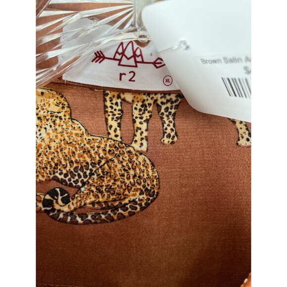 r2 Women’s XL Brown Satin Animal Print Button-Front Shirt – Cheetah Pattern – NW - Picture 3 of 8